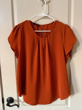 Relaxed Rust Orange Short Sleeve Blouse — Women Tops